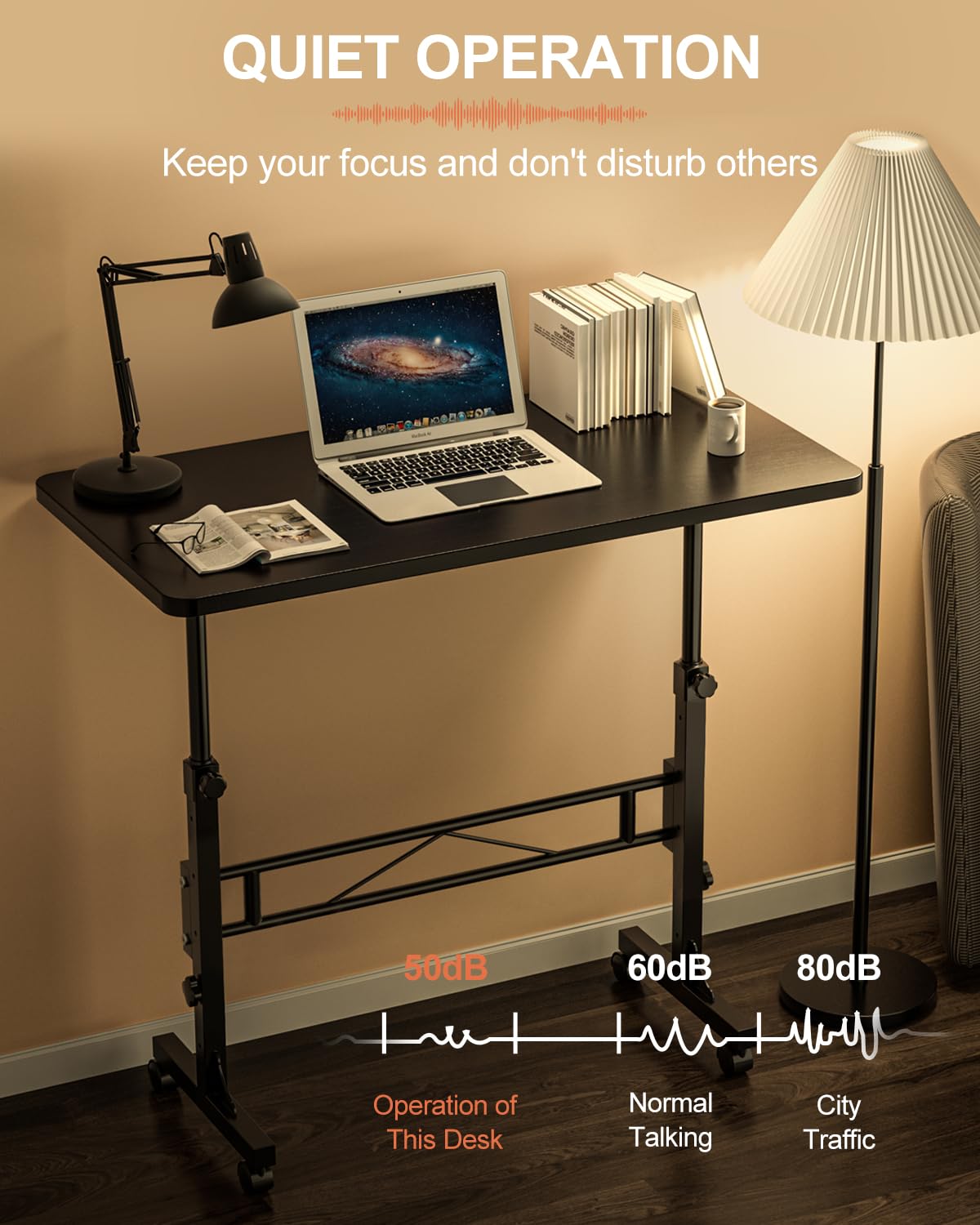 Small Standing Desk Adjustable Height, Mobile Stand Up Desk with Wheels, 32 Inch Portable Rolling Desk Small Computer Desk, Portable Laptop Desk Standing Table Black Amztabler