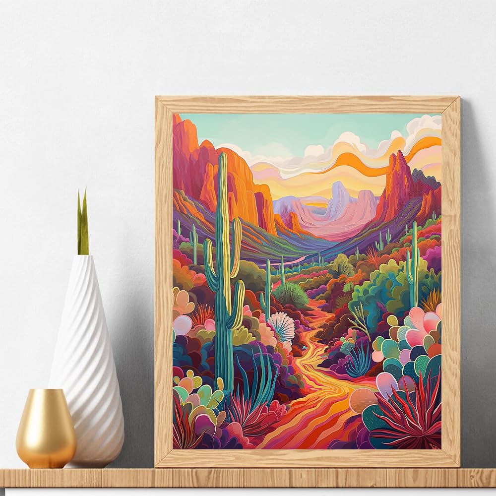 Natuyalo Paint by Numbers Kit for Adults Beginners and Kids, 16" Wx20 L Canvas Pictures Drawing Acrylic Paintwork with 3 Pcs Paintbrushes, Cactus in Wilderness Natuyalo