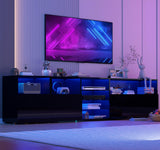 jiteentarou 79IN LED TV Stand for 75/80/85inch TV,High Glossy Modern TV Stand for Living Room,TV Entertainment Center with Adjustable Storage Shelf,RGB LED Lighting,TV Console(Black) jiteentarou