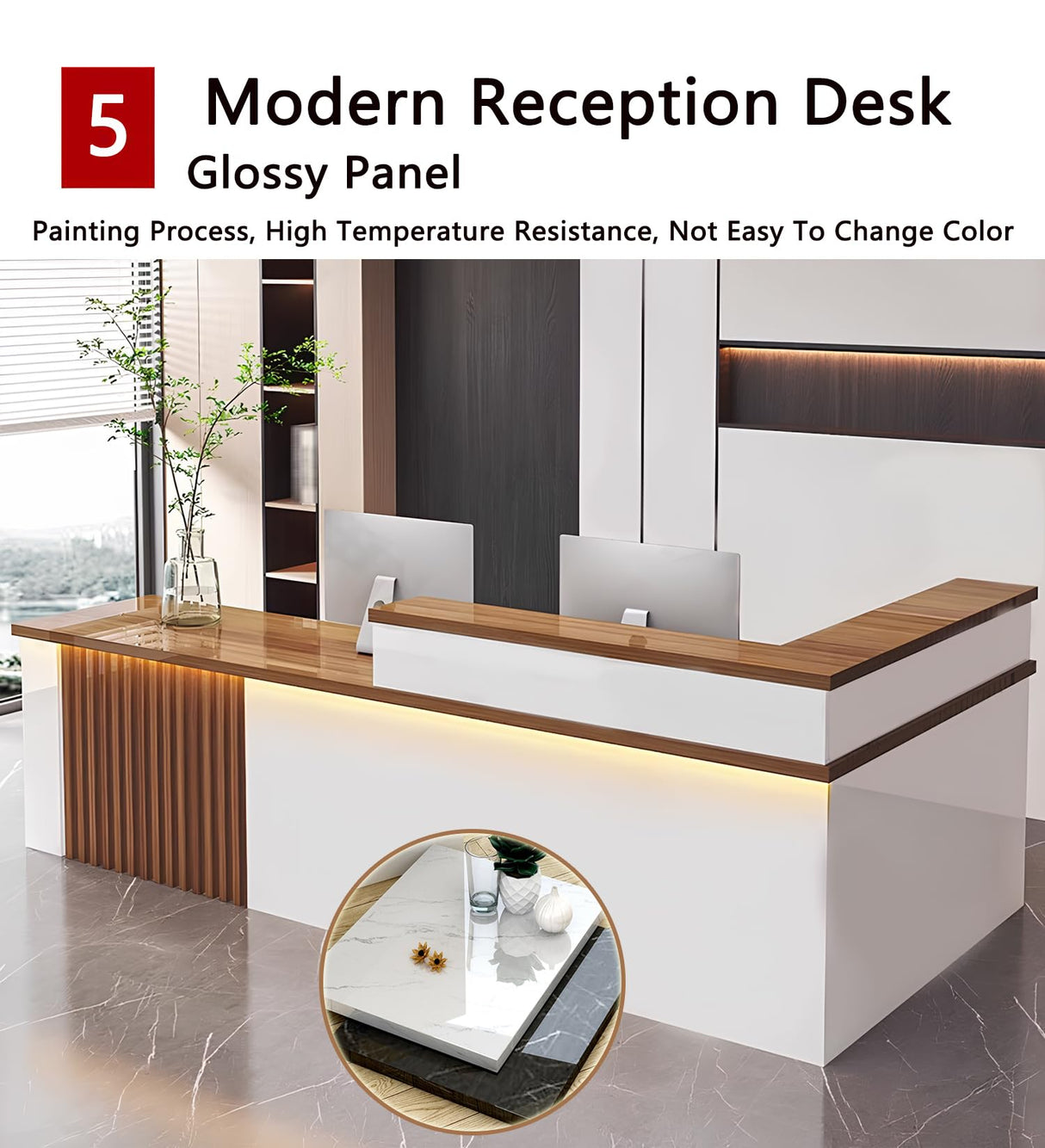 L-Shaped Reception Desk with Counter & Lockable Drawers,Modern Wooden Commercial Reception Desk with Storage & led Lights,for Home Office,Checkout,Lobby,Beauty Salon Generic