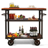 Industrial Bar Cart, Serving Cart with Wheels and Handle, 3-Tier Beverage Metal Cart with Removable Tray and Storage Shelves for Living Room Kitchen, Rustic Copper Topower