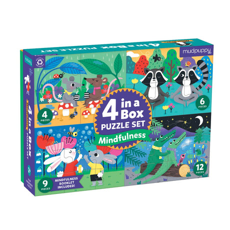 Mudpuppy Kindness 4-in-a-Box Puzzle Set – Includes 4 Progressive Jigsaw Puzzles for Kids with 4-12 Pieces – Features Colorful Animal Illustrations, for Ages 2-5 – Each Puzzle Measures 6” x 8” Mudpuppy