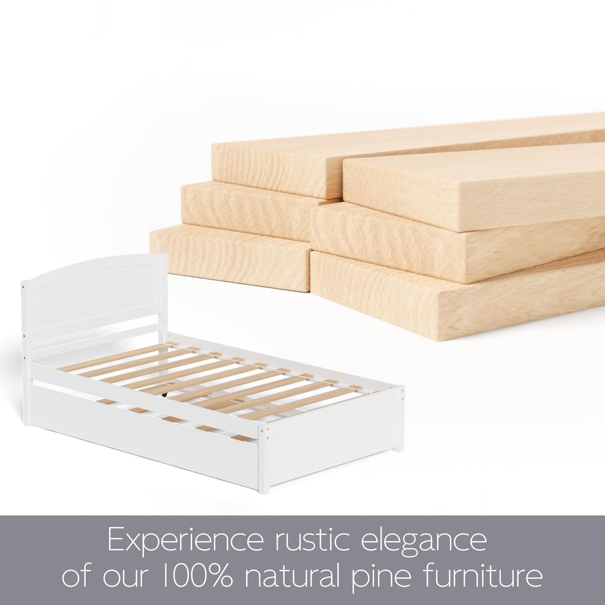 Xilingol Trundle Bed Twin, Solid Wood Bed Frames with Headboard and Wooden Slats Support, Twin Trundle Bed Frame Roll Out, Single Box (No Box Spring Needed), White Xilingol