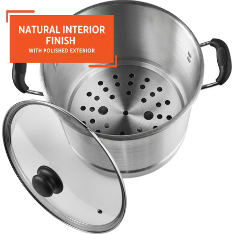 IMUSA USA MEXICANA-410 Aluminum Steamer with Glass Lid 10-Quart, Silver, 10Qt Imusa