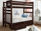 Bedz King Tall Bunk Beds Twin over Twin Mission Style with End Ladder and 2 Under Bed Drawers, Dark Cherry Bedz King