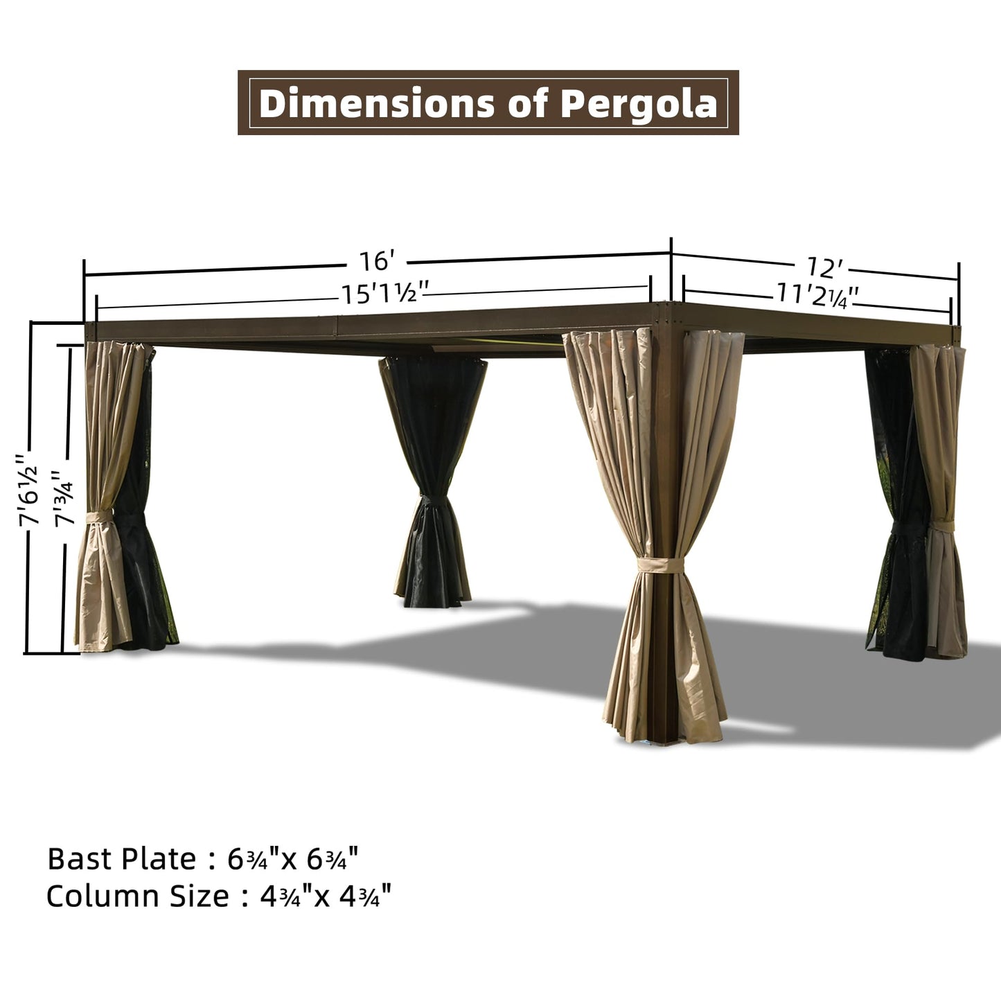 Domi 12x16FT Louvered Pergola, Full Aluminum Pergola with Adjustable Louvered Roof, Outdoor Pergola with Waterproof Curtains and Netting, Dark Brown