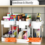 JYSMYWS 3 Pack Under Sink Organizers and Storage, 2 Tier Bathroom Cabinet Organizer Shelf with Hanging Cups for Kitchen & Bathroom (White) JYSMYWS