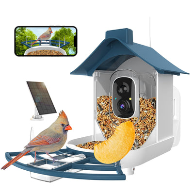 Bird Feeder with Camera, Smart Bird Feeder Camera with 1080P HD AI Identify Instant Notifications, Bird Watching Camera with Solar Panel in Backyard, Ideal Gifts for Family and Bird Lovers,Navy Blue
