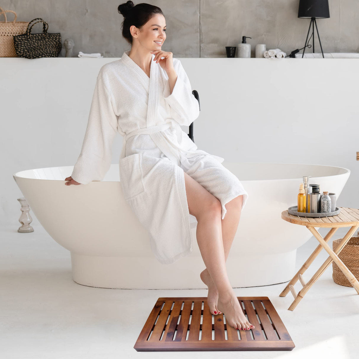 Acacia Wood Shower Mat 24x18 Inches by Demigo, Luxury Bath Mat Non Slip for Bathroom Bathtub Shower Spa Garden Home, Wooden Floor Mat Square Large for Outdoor and Indoor Demigo