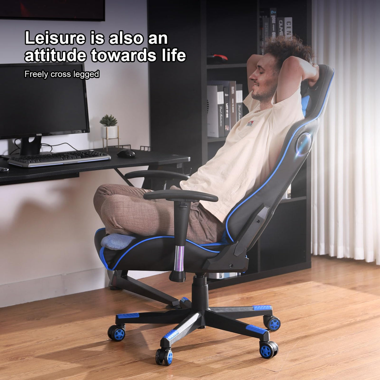GTRACING Gaming Chair with Speakers Bluetooth Music Video Game Chair Audio Ergonomic Design Heavy Duty Office Computer Desk Chair（Blue） GTRACING