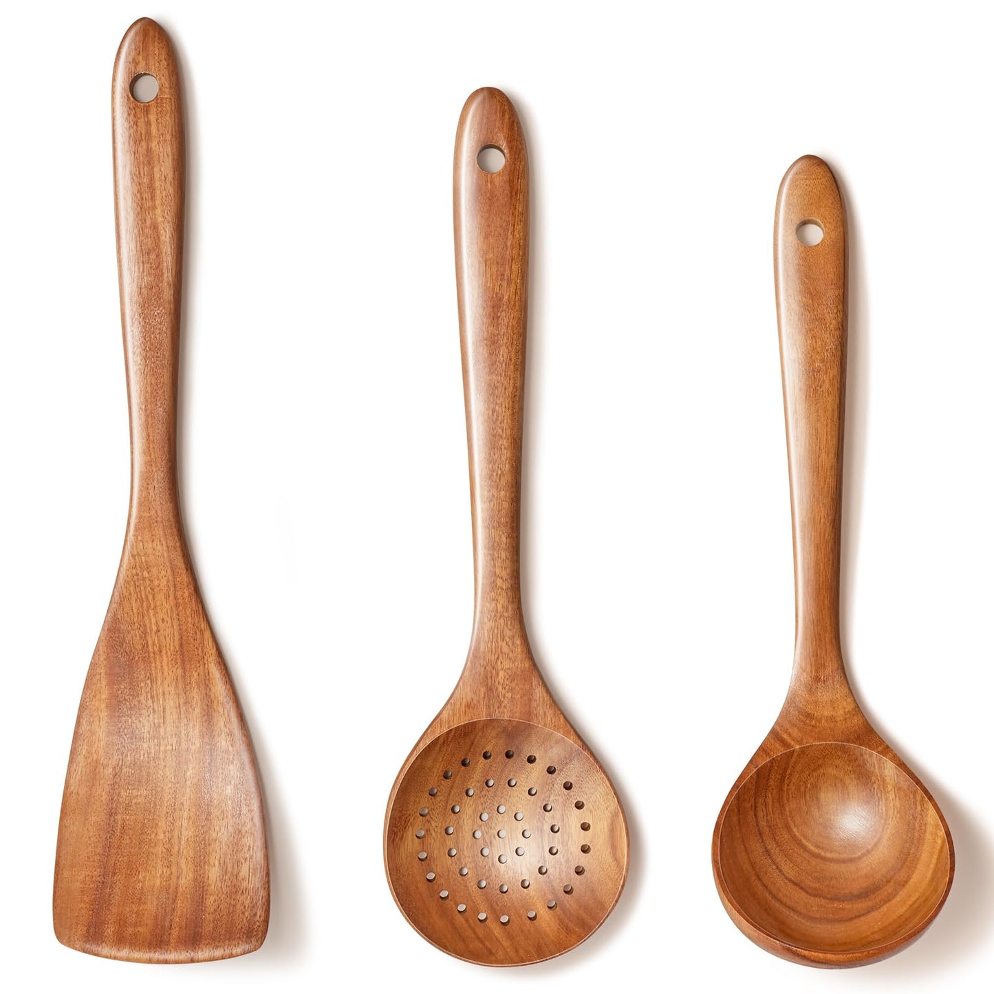 Wooden Spoons for Cooking,Teak Wood Kitchen Utensils Set – 3 Pcs Wooden Cooking Utensils for Nonstick Pans & Cookware – Sturdy, Lightweight & Heat Resistant - WoodArtSupply