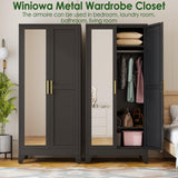 winiowa Metal Armoire Wardrobe Closet with 2 Mirror Doors, 71"' Wardrobe Cabinet with Adjustable Shelves and Hanging Rod, Clothing Storage Cabinet Closet with Mirror for Bedroom-Black winiowa