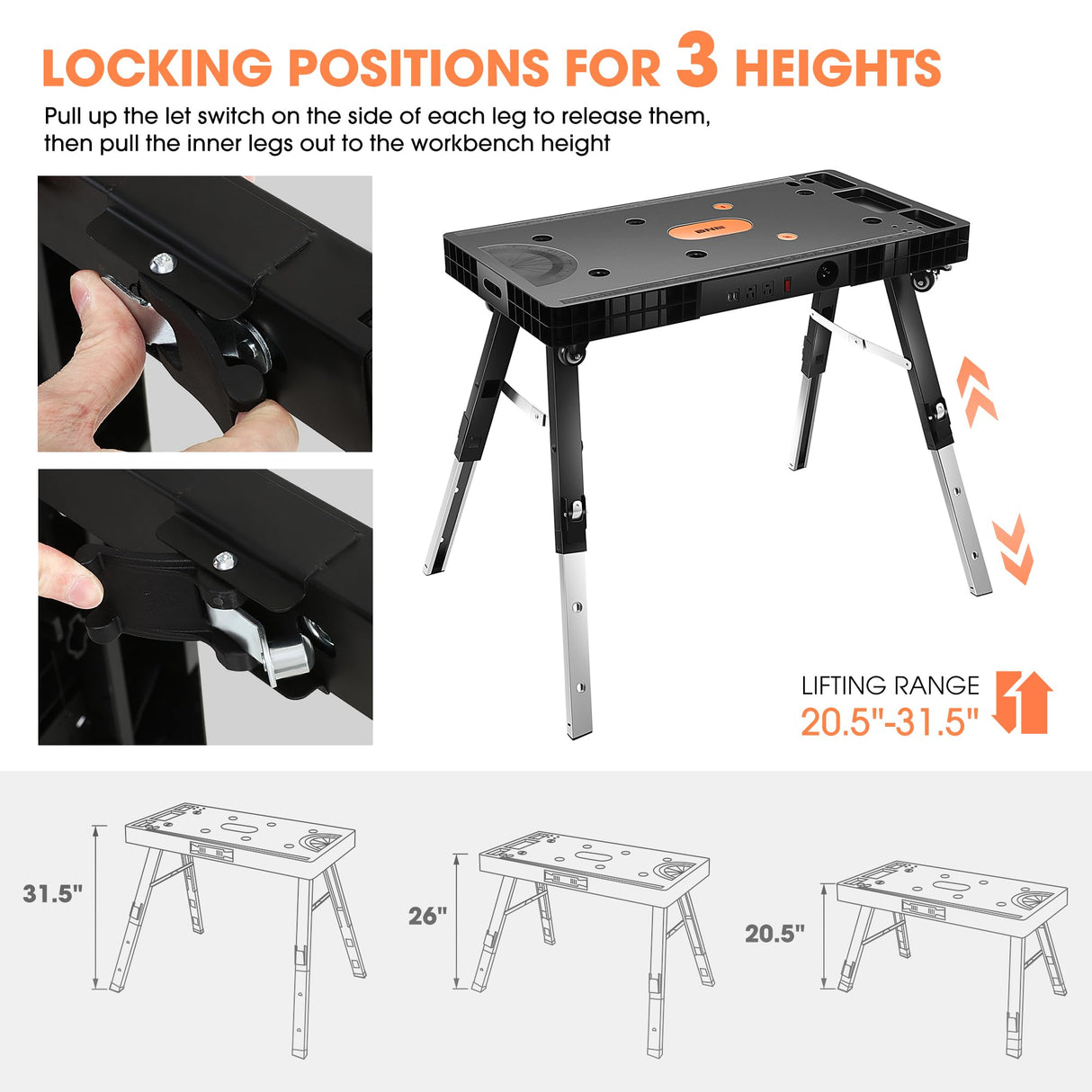 DNA MOTORING 5 in 1 Folding Heavy Duty Workbench - Work Bench, Saw Horses, Scaffold, Car Creeper & Dolly Mode, All in one Multifunctional Work Table for Warehouse Garage, TOOLS-00525 DNA MOTORING