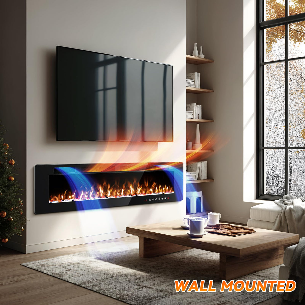Tornivk 72 Inch Electric Fireplace Inserts Ultra-Thin Freestanding 750/1500W Electric Fireplace Heater Wall Mounted or Recessed Fireplace Electric with Adjustable Multicolor Flame,Timer Tornivk