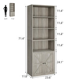 CABIHOME Farmhouse Bookcase with Doors 71.4in Tall Bookshelf 11.8in Depth Display Storage Shelves Industrial Bookcases Wooden 6 Shelf Bookshelves for Bedroom, Living Room, Home Office CABIHOME