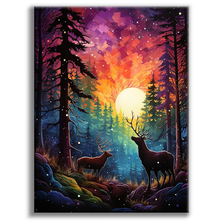 Offito Rainbow Sunset Diamond Art Kits for Adults, Forest Deer Diamond Painting Kits for Beginners, Fantasy Landscape DIY Full Drill Dots Gem Art Paint for Home Wall Decor 12 x 16 Inch Offito