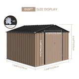 Outdoor Large Metal Shed, 8x8 FT Galvanized Steel Utility Storage Shed with Lockable Door & Vents, Waterproof All-Weather for Lawn Mower, Bike Mochalight