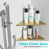 Qeke 2 Pack Bathroom Corner Shelf, Recessed 12" Corner Shower Shelf, SUS304 Stainless Steel Triangular Wall Mount, No Drilling, Brushed Golden Qeke