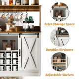 4ever2buy Farmhouse Coffee Bar Cabinet with Hutch, 47'' Kitchen Buffet Cabinet with 9 Wine Racks and 6 Hooks, Coffee Bar with Sliding Barn Door, White 4ever2buy
