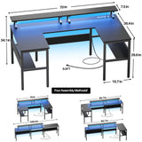 Hyomdeck Customizable U Shaped Desk & L Shaped Office Desk with Adjustable Monitor Stand, RGB LED Lights and Power Outlets, Sturdy Reversible L Shape Hyomdeck