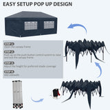 Outsunny 10' x 19.5' Pop Up Canopy Tent with Sidewalls, UPF 30+ Height Adjustable Large Party Tent Event Shelter with Leg Weight Bags and Wheeled Carry Bag for Garden, Patio, Dark Blue Outsunny