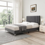 IDEALHOUSE Queen Size Bed Frame with Adjustable Headboard, Velvet Upholstered Platform Bed Frame with Strong Wooden Slats, Non-Slip and Noise-Free, No Box Spring Needed, Easy Assembly, Grey IDEALHOUSE