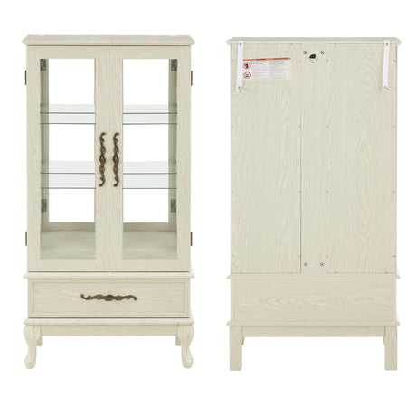 nifoti 51" H Lighted Curio Cabinet Display Case, Glass Curio Cabinet with Adjustable Shelves,Tempered Glass Door and Drawer, Wooden Cabinets w/Mirrored Back Pane for Living Room (Antique White) nifoti
