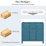 Merax 36" Bathroom Vanity with Sink, Freestanding Modern Bathroom Vanity Cabinet with Sink Top, 4 Drawers and 2 Storage Cabinets, Solid Wood Frame Bathroom Vanity Merax