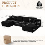 134 Inch Modular Sectional Sleeper Sofa, Boneless Cloud Couch for Living Room, U Shaped 5 Seat Sofa with 2 Storage Pockets& 2 Cup Holders, Free Combination, No Assembly Required (Black) HANXIN