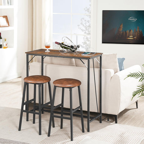 HOOBRO Rustic Brown Bar Table with Charging Station and Vintage Style HOOBRO