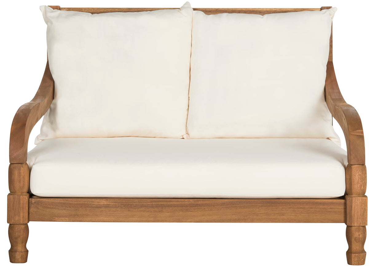 SAFAVIEH Outdoor Collection Pomona Natural Solid Wood/Beige Lounger Bench Sofa Loveseat (PAT6740A) SAFAVIEH
