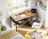 Coleshome Laptop Desk, 40 Inch Small Desk with Drawers & Power Outlet for Bedroom, Computer Desk Home Office Desk with Storage Shelves, Reversible Study Table for Small Spaces, Rustic Brown Coleshome