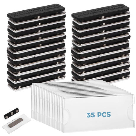 35 PCS Magnetic Name Tags, 3 x 1.3 inches Acrylic Magnetic Name Tag Holders, Magnetic Blank Name Badges, Heat Sublimation Printable Badges with Magnetic Fasteners for Jackets, Shirts Tideme