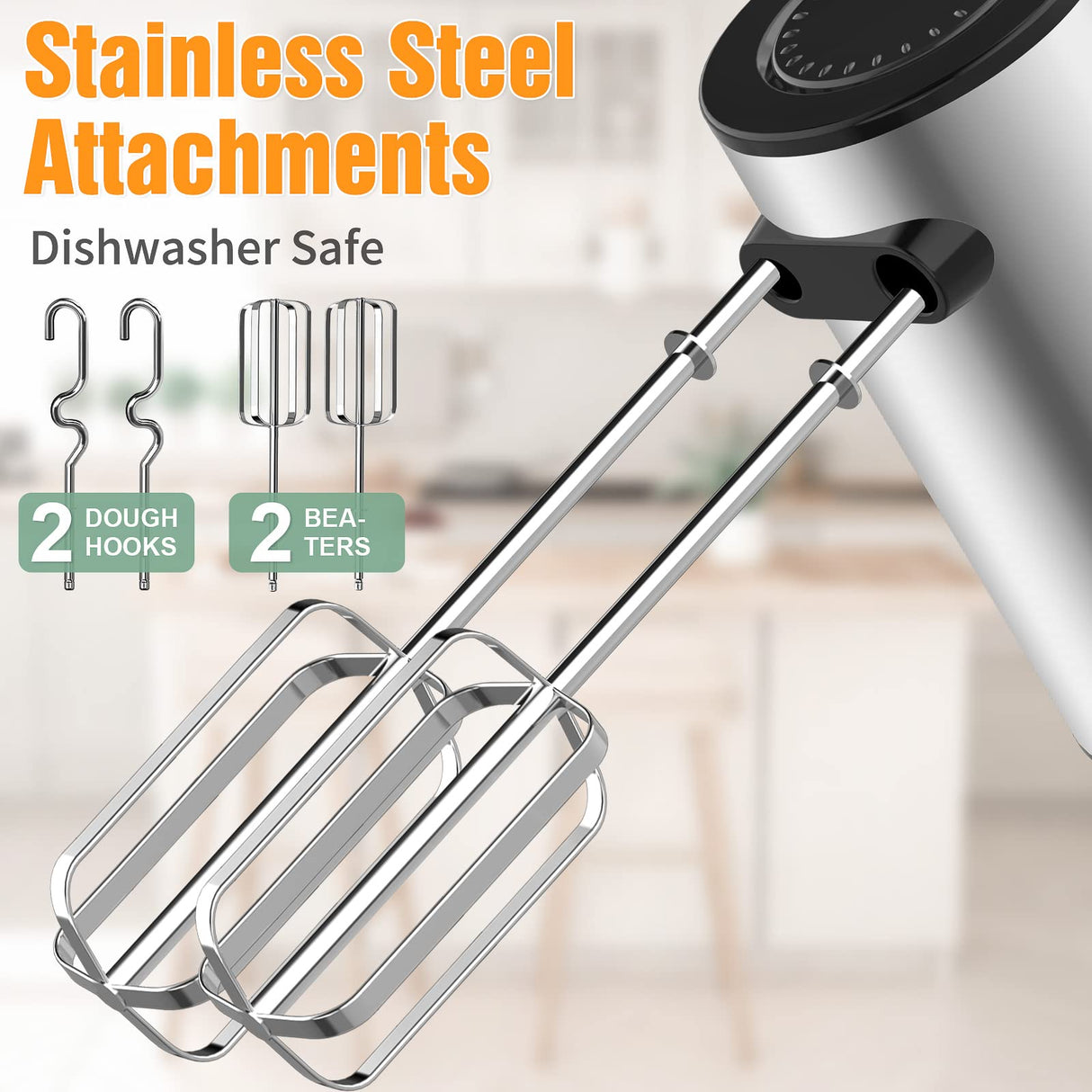 600W Electric Hand Mixer Kitchen Handheld Mixer 10 Speed Powerful with Turbo for Baking Cake Lightweight & Personal Electric Mixer with Egg Baking Beaters Dough Hooks, Whipping Mixing Cookies Naitesen