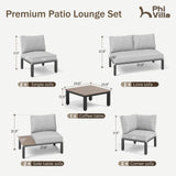 PHI VILLA 9 Pieces Outdoor Patio Furniture Set,Metal Frame Modern Outdoor Sectional Sofa Set,10 Seats Patio Conversation Sets with Coffee Table&Thickened Cushion,for Poolside and Backyard,Light Grey PHI VILLA