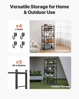 VEVOR 5-Tier Foldable Storage Shelf, 28W x 15D x 64H Inch Folding Metal Rack Shelving Unit, No Assembly Organizer Shelf with 5 Wheels & 4 Hooks for Pantry, Kitchen, Garage, Basement, Black VEVOR