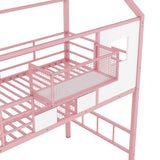 Harper & Bright Designs House Loft Bed with Stairs, Metal Twin Loft Bed Frame with Roof and a Storage Box, Modern Style Heavy-Duty Steel Frame Loft Bed with Safety Rail, for Kids Teens (Twin, Pink) Harper & Bright Designs
