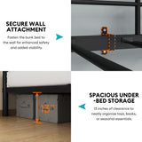 Full Over Full Metal Bunk Bed with LED Lights, USB Charging Station, 2 Drawers, Guard Rails & Ladder – No Box Spring Needed, Easy Assembly, Black stasado