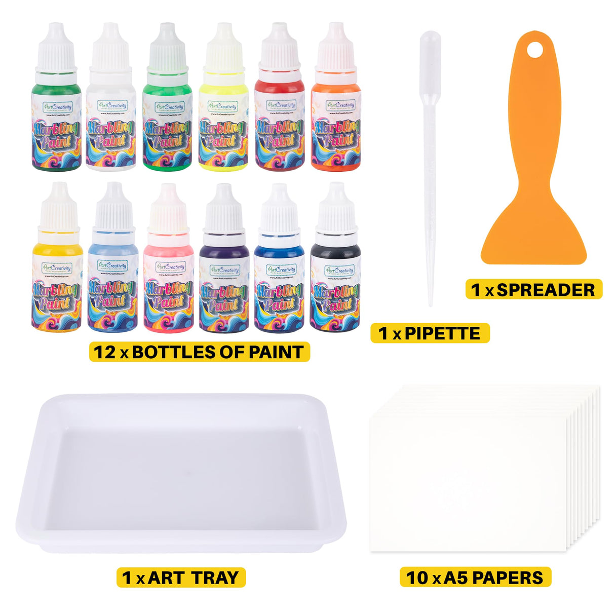 ArtCreativity Water Marbling Paint Art Kit for Kids - Complete Set with 12 Paint Colors, 10 Bags Thickening Powder, 10 A5 Papers, and More - Marble Art Painting Kit - Crafts for Kids Ages 3 and Up ArtCreativity