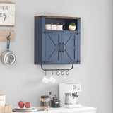 Wnutrees Farmhouse Medicine Cabinet with Two Barn Door, Rustic Wood Wall Cabinet with Adjustable Shelves, Over The Toilet Storage Cabinet with Towel Bar and Hooks for Bathroom, Laundry Room, Blue Wnutrees