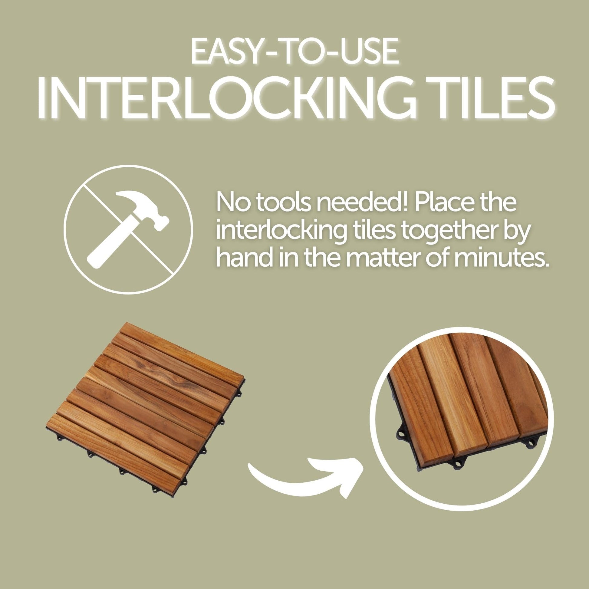 Nordic Style Teak Interlocking Tiles - Wooden Floor Tile Set for Indoor and Outdoor Use - Perfect for Sauna, Patio, Deck, Spa Floors - 10 Square Feet (12" x 12" - 9 Slat Design, Oiled Finish) - WoodArtSupply