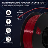 JAREES PLA Filament 1.75mm Ruby Red 1KG, Clog-Free 3D Printer Filament Dimensional Accuracy +/- 0.02mm, High Speed Printing 1kg Spool(2.2lbs) 3D Printing Filament Fits for Most FDM 3D Printers JAREES