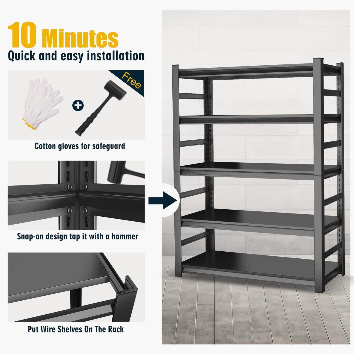 78" H,Metal Garage Shelving Heavy Duty 5-Tier Adjustable Storage Shelves Easy to Assemble, Garage Organization with 4500lbs Capacity,Shelving Racks for Storage,Ideal for Garage,Basement,Warehouse Hymnxemo