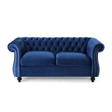 Merax 61" Retro Chesterfield Loveseat Sofa with Button Tufted and Rolled Arm, Small Comfy Cloud Couch Sofas, Love Seat for Bedroom, Office, Living Room & Apartment, Easy Assembly Furniture, Blue Merax
