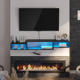 4 EVER WINNER Floating TV Stand, with LED Lights, 59” Floating Entertainment Center with Power Outlet and Storage, Floating TV Shelf Media Console Cabinet for Gaming Box Audio Video, Black 4 EVER WINNER