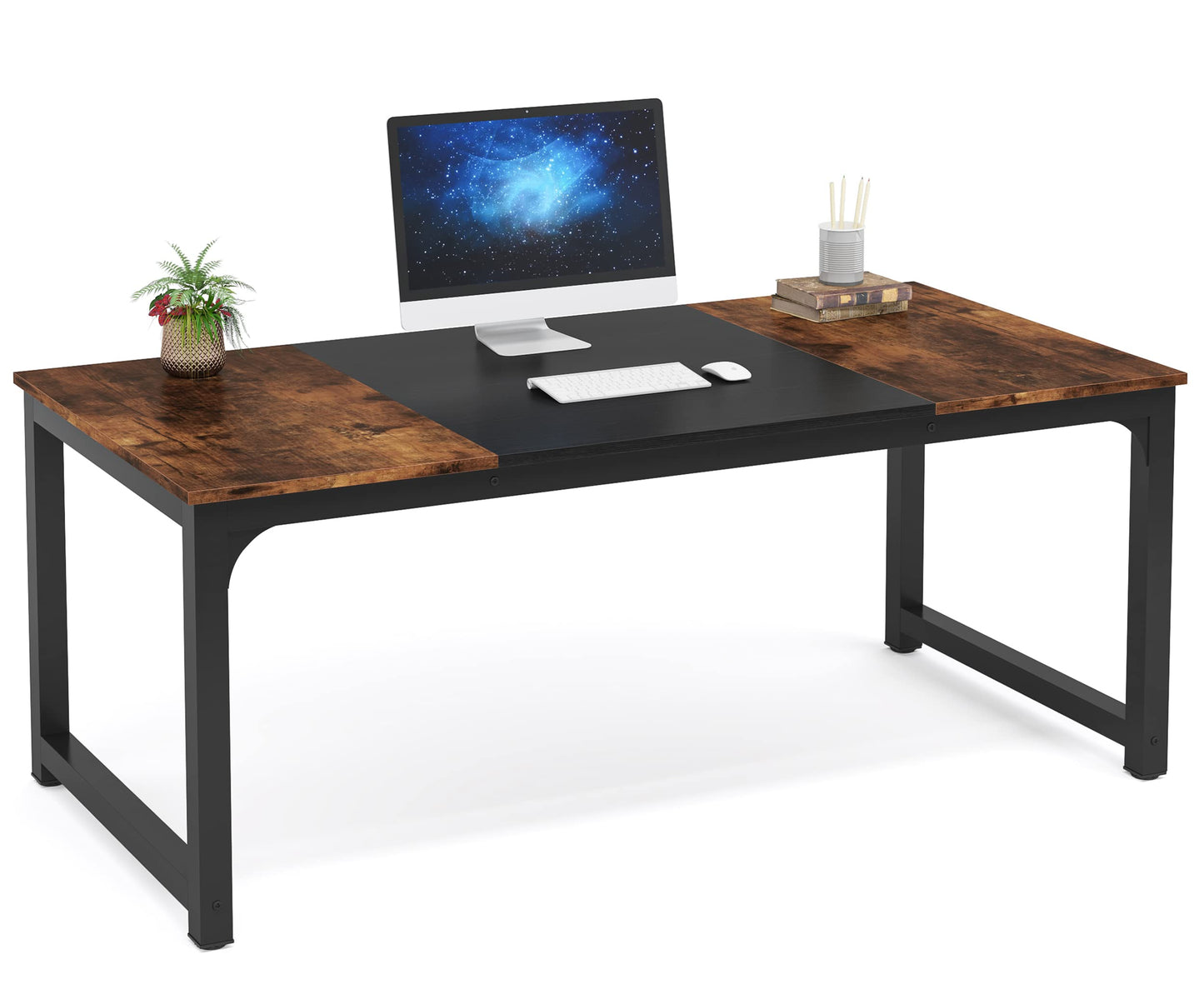 Tribesigns Modern Computer Desk, 63 x 31.5 inch Large Office Desk Computer Table Study Writing Desk Workstation for Home Office, Vintage Black Metal Frame - WoodArtSupply