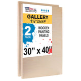 U.S. Art Supply Unfinished Cradled Wood Panels for Painting, 2 Pack of 30x40 inch - Gallery Birch Wooden Canvas Boards 1-1/2" Deep - Mixed-Media Craft, Acrylic, Oil, Encaustic, Paint Pouring U.S. Art Supply