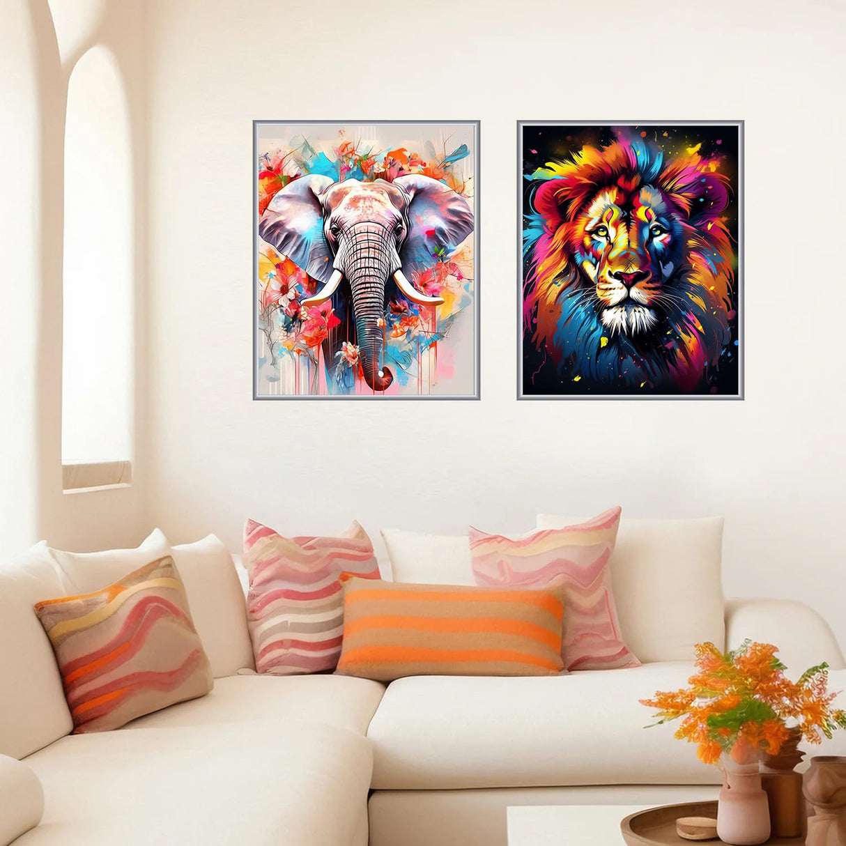 ZXQL 2 Pack Elephant Paint by Numbers Kit for Adults Beginners, 16" W x 20 L Tiger Paint by Numbers for Adults Rolled up Canvas for Painting Home Decor Creative Wall Art with Nice Gift Box ZXQL