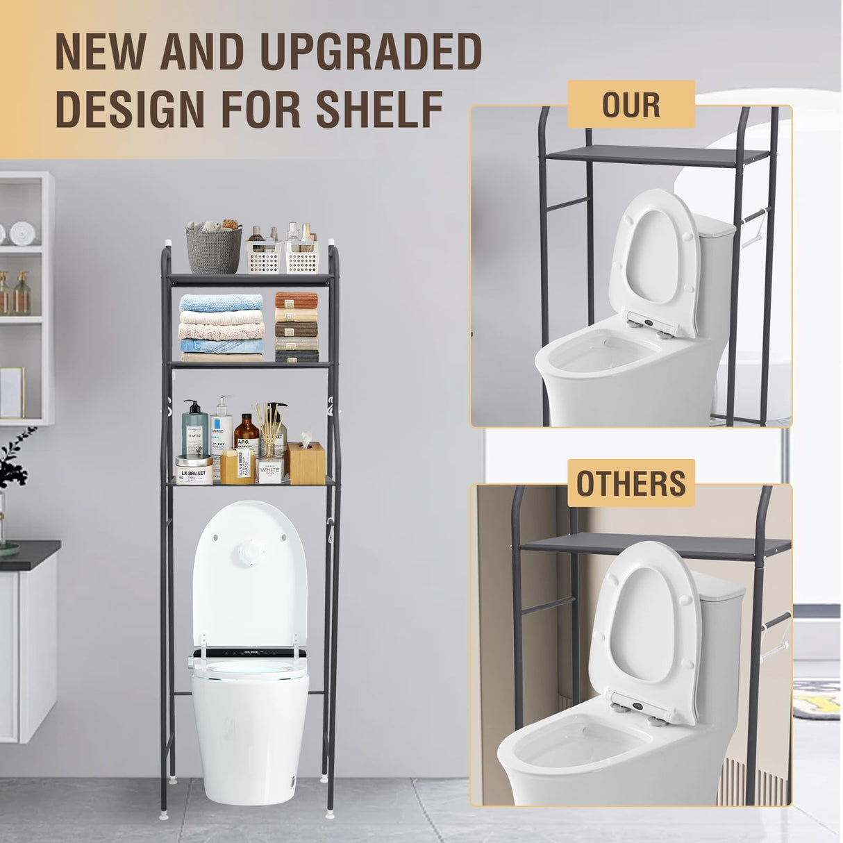 Metal Over Toilet Storage Stand Above Bathroom Organizers and Storage Cabinet Behind Over The Toilet Shelf Rack 3 Tier Bathroom Shelves Over Toilet Freestanding Space Saver with Toilet Paper Holder Rindoujin
