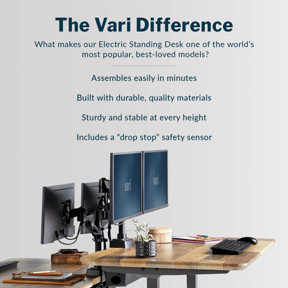 Vari Electric Standing Desk - 60x30 Varidesk, Adjustable Height Stand Up Desk - Dual Motor with Memory Presets, Stable T-Style Legs- Home Office Essentials Computer Desk - Reclaimed Wood - WoodArtSupply